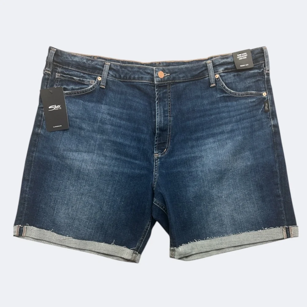 Silver Jeans Co Shorts Womens 22W Blue‎ Sure Thing Long Short High Rise Denim